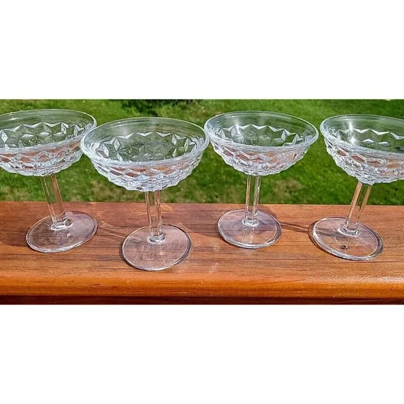 Vtg set of 4 Fostoria AMERICAN Tall Stemmed Glasses SHERBET CHAMPAGNE Holiday - Picture 11 of 11